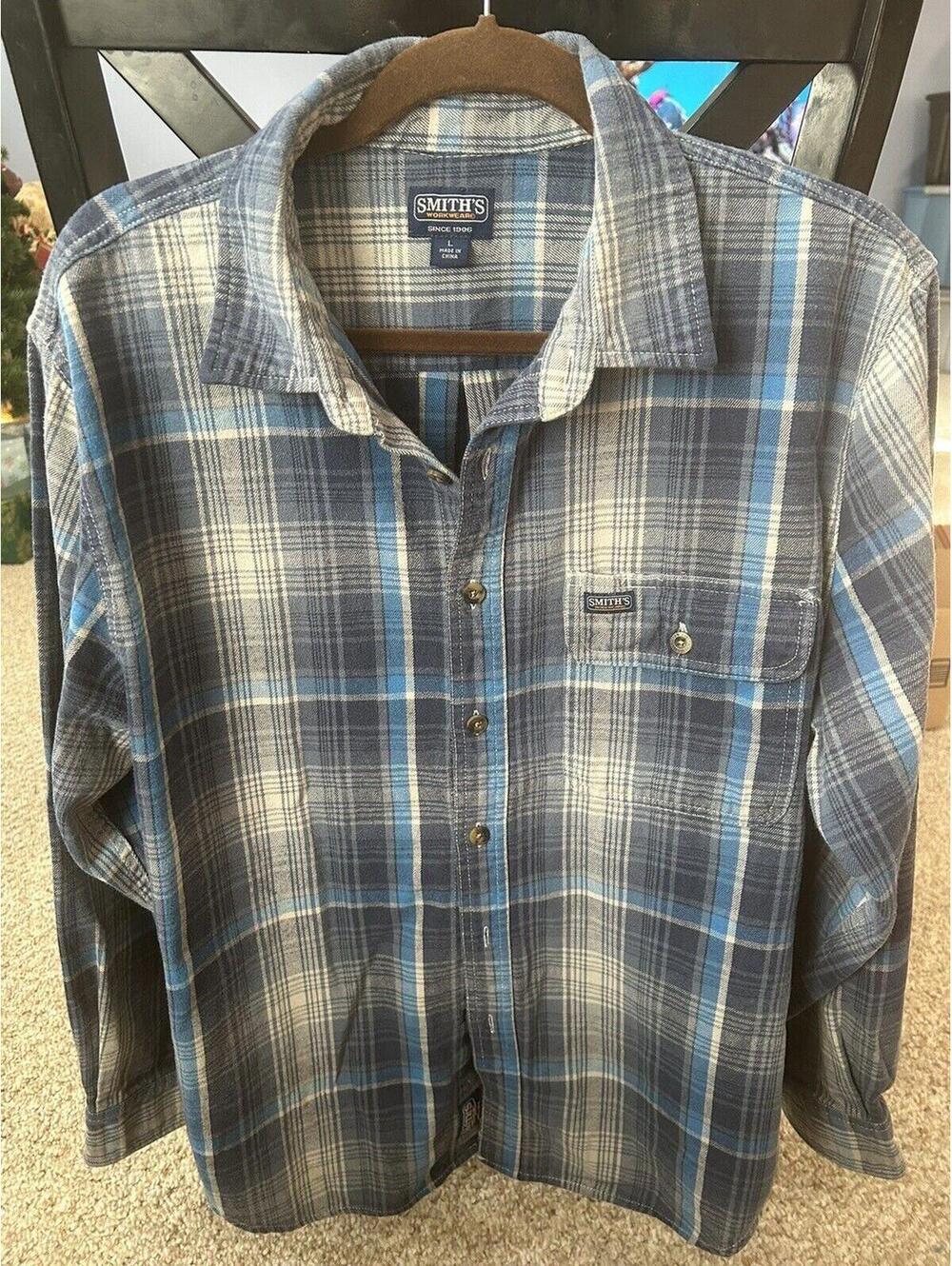 Smiths Work Wear Shirt Mens Size Large Plaid Long Sleeve Flannel